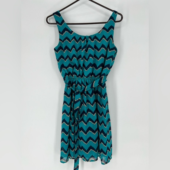 As U Wish Dresses & Skirts - AS U WISH TEAL DRESS FULLY LINED SLIP OVERHEAD W/SASH AT WAIST, FUN AND CASUAL